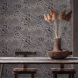 AS Creation Tropical Jungle Forest Leaf Leaves Wallpaper Textured Metallic Vinyl - Grey Black 37861-2