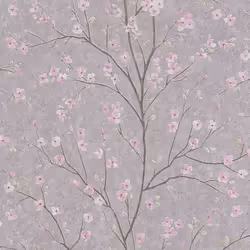 AS Creation Cherry Blossom Floral Flowers Trail Wallpaper Vinyl Texture Embossed Grey Pink Beige 37912-2