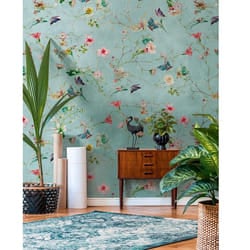 AS Creation Floral Butterfly Duck Egg Wallpaper Wall Mural 159 x 280cm