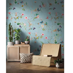 AS Creation Floral Butterfly Duck Egg Wallpaper Wall Mural 159 x 280cm