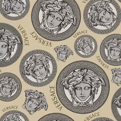 Versace Plate Metallic Wallpaper Taupe Silver Vinyl Paste Wall Textured