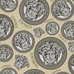Versace Plate Metallic Wallpaper Taupe Silver Vinyl Paste Wall Textured