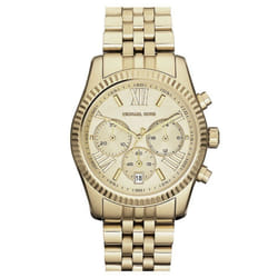 Michael Kors Ladies Lexington Chronograph Watch Gold PVD Stainless Steel Case and Bracelet Gold Dial MK5556