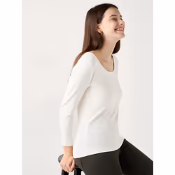 Uniqlo Japan UlTra Warm HeaTTech CoTTon U Neck T 8 minUTe Sleeve - 01 OFF WHITE/3XL