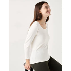 Uniqlo Japan UlTra Warm HeaTTech CoTTon U Neck T 8 minUTe Sleeve - 01 OFF WHITE/3XL