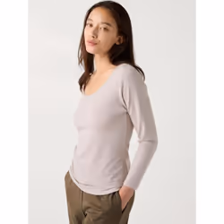 Uniqlo Japan UlTra Warm HeaTTech CoTTon U Neck T 8 minUTe Sleeve - 01 OFF WHITE/3XL