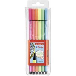 Premium Felt Tip Pen - STABILO Pen 68 wallet of 6 neon colours