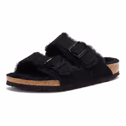 Birkenstock Arizona Fur Black Sandals - Black, UK 4.5