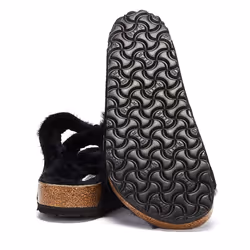 Birkenstock Arizona Fur Black Sandals - Black, UK 4.5