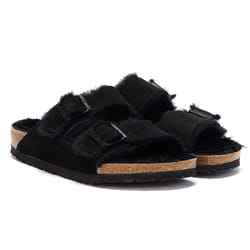 Birkenstock Arizona Fur Black Sandals - Black, UK 5.5