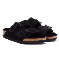 Birkenstock Arizona Fur Black Sandals - Black, UK 7.5