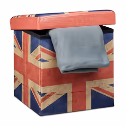 Relaxdays Trendy Folding Ottoman with Storage, Pouffe/ottoman, Square, Multicolour, Plastic, Foam, 300 kg