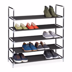 Relaxdays Shoe Rack for 20 Pairs of Shoes, Open, Black, Fleece, Plastic, Steel, 4 shelves, 905 mm, 870 mm