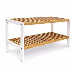 Relaxdays Bamboo Shoe Rack, With 2 Shelves, 33 x 70 x 24.5, Shoe Storage Unit, for 8 Pairs of Shoes, Brown-White