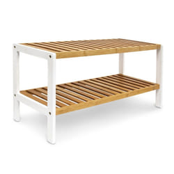 Relaxdays Bamboo Shoe Rack, With 2 Shelves, 33 x 70 x 24.5, Shoe Storage Unit, for 8 Pairs of Shoes, Brown-White
