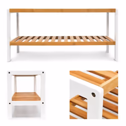 Relaxdays Bamboo Shoe Rack, With 2 Shelves, 33 x 70 x 24.5, Shoe Storage Unit, for 8 Pairs of Shoes, Brown-White