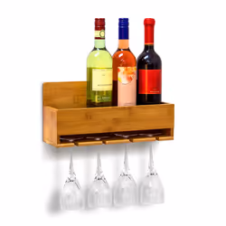 Relaxdays 10019144, 4 bottle(s), Bamboo, Wood, Wall-mounted wine rack