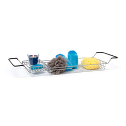 Relaxdays Anti-Slip Extendable Bathroom Chromed Caddy with Extra Compartment, Metal, Metallic Silver, 8.5 x 70 x 20 cm