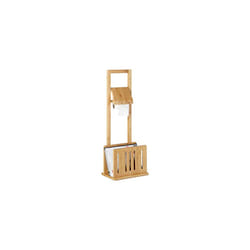 Toilet Paper Holder with Magazine Rack, Bamboo, Toilet Roll Stand, Newspaper Storage, HxWxD: 81.5 x 30.5 x 21 cm, Natural Brown