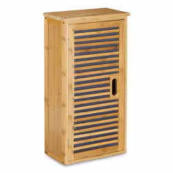 Relaxdays Bamboo Bathroom Cabinet with 2 Shelves, Wood, Wall-mounted, 2 shelves, 1 door(s), Bamboo, Wood