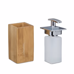 Relaxdays Bamboo Soap Dispenser, Refillable, Square, Size: 17 x 7 x 7 cm, Lotion Dispenser, 225 ml, Wood, Natural