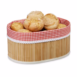 Relaxdays Bamboo Bread Basket, Bamboo, Polyester, Natural, Red, White, Oval, 335 mm, 165 mm, 235 mm