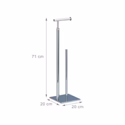 Relaxdays Standing Toilet Paper Holder, Free-Standing Steel Roll Holder for 4 Spare Rolls TP, Chromed, 71 x 20 x 20 cm, Silver