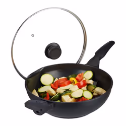 Relaxdays Wok Pan with Lid 30 cm, Round, Wok/Stir-Fry pan, Black, Aluminium, Glass, Plastic