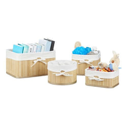 Relaxdays Set of 4 Bamboo Storage Baskets