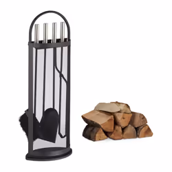 Relaxdays Black Fireplace Companion Set of 5