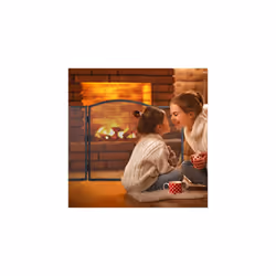 Relaxdays Steel Spark Guard, 3-Panel Fire Screen, Fireplace Fender H x W 62 x 96 cm, Black