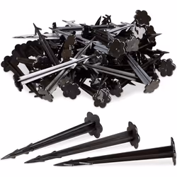 Relaxdays 11 cm Plastic Securing Pegs, Anchor Pins Set of 100, Weed Control Fabric Stakes, Black