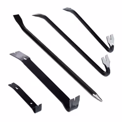 5-Piece Crowbar Set, Crowbar, Pry Bar, Wrecking Bar, Tire Iron; Stainless Steel, Black