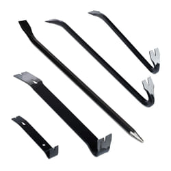5-Piece Crowbar Set, Crowbar, Pry Bar, Wrecking Bar, Tire Iron; Stainless Steel, Black