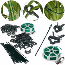 Relaxdays Plant Growing Supports, Stable Plant Clips, Twist Ties, Binding Wire Reel with Cutter, Green