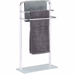Relaxdays Towel Rack, Chromed Metal Towel Holder, HWD 80x45x20 cm, Clothes Valet, 3 Rails, White/Silver