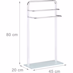 Relaxdays Towel Rack, Chromed Metal Towel Holder, HWD 80x45x20 cm, Clothes Valet, 3 Rails, White/Silver