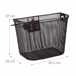 Bicycle Basket Front, Removable, With Click System, Handlebars Carrier, Metal, Close-meshed, H x W x D 27 x 34.5 x 26 cm, Black