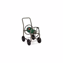 Relaxdays Cart XL, Mobile Pipe Reel Metal, 2X 3/4 Connectors, for 60m Garden Hose, 90 Unwinding, Brown