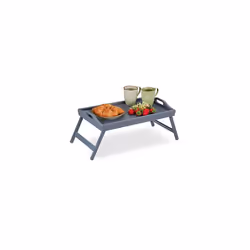 Relaxdays Bamboo Tray, Folding Legs, Raised Edge, for Breakfast in Bed and Serving Table, HWD: 6.5 x 50 x 30 cm, Grey, Gray, ...
