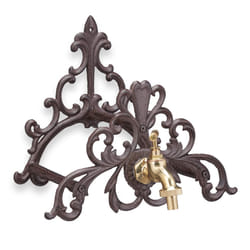Antique Hose Reel, Garden Hose Holder with Faucet, Nostalgic Design, Cast Iron, Dark Brown