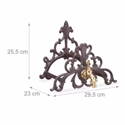 Antique Hose Reel, Garden Hose Holder with Faucet, Nostalgic Design, Cast Iron, Dark Brown