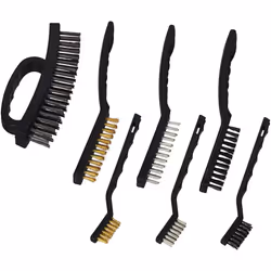 Relaxdays 10029461, Black Cleaning Brushes, 7 Piece Set, with Handle, Metal, Brass, Nylon, Steel, Bristle, Set of 7
