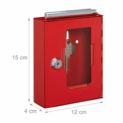 Emergency Key Box, with Glass Pane & Hammer, Lockable, Metal, Household, Practical, Helpful, Red, Iron, 15 x 12 x 4 cm