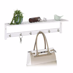 Relaxdays 10031456, Wall-mounted, Bamboo, Metal, 6 hook(s), White, Metal, 2.5 kg