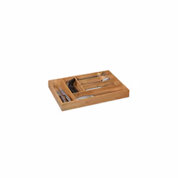 Relaxdays, Drawer Box for Cutlery & Kitchen Utensils, H x D x D: 5 x 30.5 x 43 cm, Natural, 90%, Bamboo Cutlery Tray 6 Compar ...
