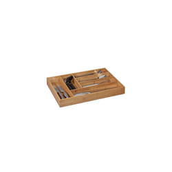 Relaxdays, Drawer Box for Cutlery & Kitchen Utensils, H x D x D: 5 x 30.5 x 43 cm, Natural, 90%, Bamboo Cutlery Tray 6 Compartments