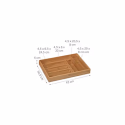 Relaxdays, Drawer Box for Cutlery & Kitchen Utensils, H x D x D: 5 x 30.5 x 43 cm, Natural, 90%, Bamboo Cutlery Tray 6 Compartments