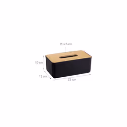 Tissue Box, Refillable, Bathroom, Napkin Dispenser, Bamboo Lid, Plastic, 10 x 23 x 13 cm, Black/Natural