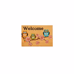 Welcome Flowers and Owls Doormat Coir , 40x60 cm, Door Mat Inside & Outside, Non-Slip, Multicoloured